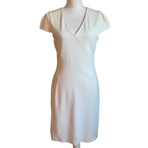 Express Women’s Ivory V Neck Textured Bodycon Sheath Dress Back Zipper Medium